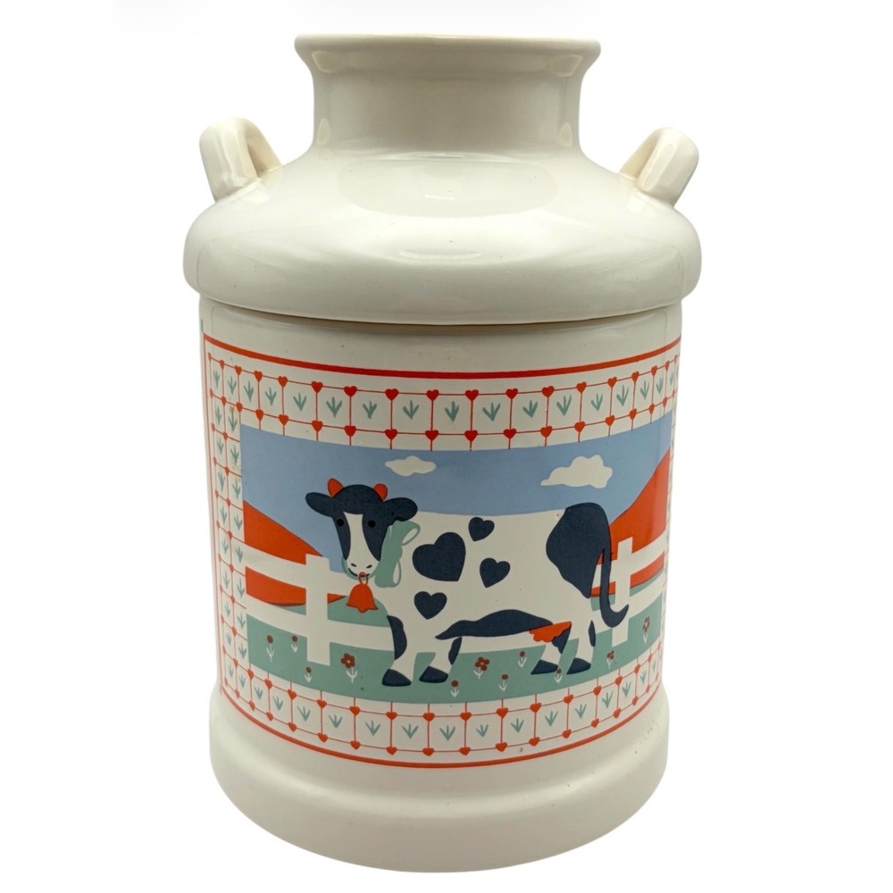 Vintage Ceramic Cow Milk Jug Canister Jar Himark Farmhouse Country Cottage 9"